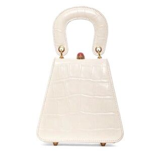 STAUD Cream Croc-Embossed Bag